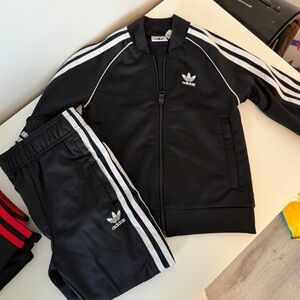 Adidas Kids Black Joggers with White Stripes